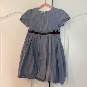 Gucci Light Blue Girls' Short Sleeve Dress with Red and Navy Ribbon